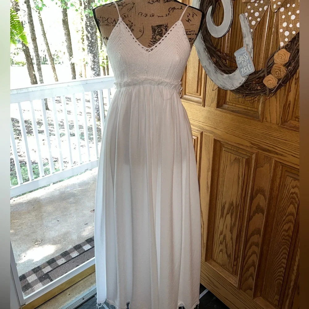 White Crochet Maxi Dress - Picture 3 of 6